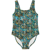 Deep Ocean Blue Color with Minimalist Paisley Design on Luxury Swimsuit