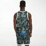 Black and Blue Exotic Floral Pattern Design on Basketball Unisex Jersey & Shorts Set