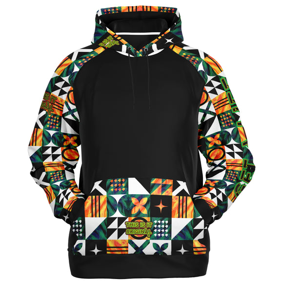 Raglan Unisex Black Hoodie with Emerald Marble Design on Luxury Geometric Pattern Original Design with 