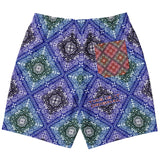 Black and Perfect Blue Paisley Pattern Design on Men's Luxury Long Shorts