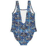 Deep Royal Blue Color with Minimalist Paisley Design on Luxury Swimsuit