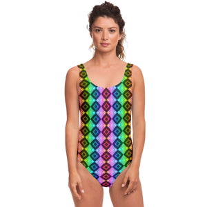 Retro Ultimate Neon Rainbow Pattern Design on Luxury Swimsuit