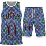 Black and Perfect Blue Paisley Pattern Design on Basketball Unisex Jersey & Shorts Set