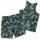 Black and Blue Exotic Floral Pattern Design on Basketball Unisex Jersey & Shorts Set