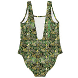 Deep Forest Green Color with Minimalist Paisley Design on Luxury Swimsuit