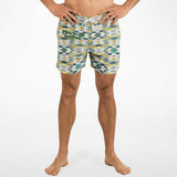 Geometrical Pattern and Emerald Green and Gold Stone Marble Luxury Design Swim Trunks for Men's