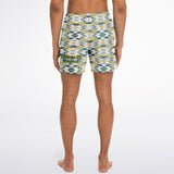 Geometrical Pattern and Emerald Green and Gold Stone Marble Luxury Design Swim Trunks for Men's