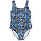 Deep Royal Blue Color with Minimalist Paisley Design on Luxury Swimsuit