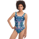 Blue and Pink Tie Dye Special Pattern Design with "Lucky and 44" Luxury Swimsuit