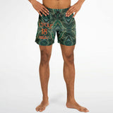 Dark Emerald Marble with Gold Paintings Design on Swim Trunks for Men's