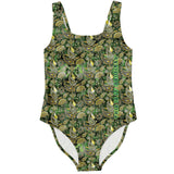 Deep Forest Green Color with Minimalist Paisley Design on Luxury Swimsuit