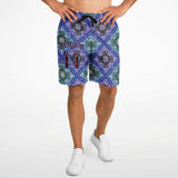 Black and Perfect Blue Paisley Pattern Design on Men's Luxury Long Shorts