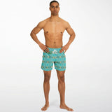 Light Blue and Gold Stone Marble Luxury Design Swim Trunks for Men's