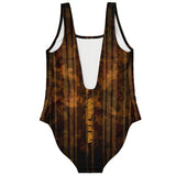 Camouflage Army Brown Pattern Design with Retro Stylish Stripes Luxury Swimsuit