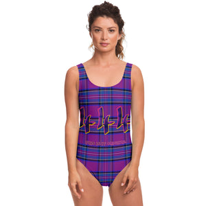 Deep Pink Tartan Perfect Pattern Design with "444" Angel Number Luxury Swimsuit