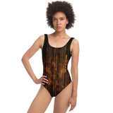 Camouflage Army Brown Pattern Design with Retro Stylish Stripes Luxury Swimsuit