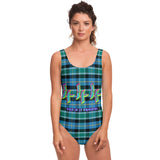 Black and Blue Tartan Perfect Pattern Design with "444" Angel Number Luxury Swimsuit