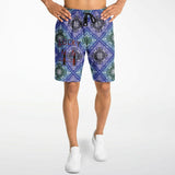 Black and Perfect Blue Paisley Pattern Design on Men's Luxury Long Shorts