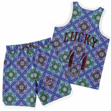 Black and Perfect Blue Paisley Pattern Design on Basketball Unisex Jersey & Shorts Set