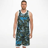 Black and Blue Exotic Floral Pattern Design on Basketball Unisex Jersey & Shorts Set