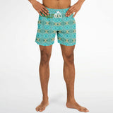 Light Blue and Gold Stone Marble Luxury Design Swim Trunks for Men's