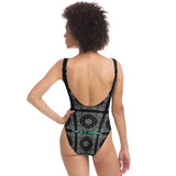 Black Paisley Pattern Design with Blue Sports 44 Lucky Number on Luxury Swimsuit