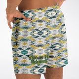 Geometrical Pattern and Emerald Green and Gold Stone Marble Luxury Design Swim Trunks for Men's