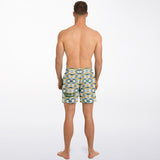 Geometrical Pattern and Emerald Green and Gold Stone Marble Luxury Design Swim Trunks for Men's