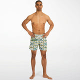 Geometrical Pattern and Emerald Green and Gold Stone Marble Luxury Design Swim Trunks for Men's