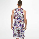 White and Pink with Violet Exotic Floral Pattern Design on Basketball Unisex Jersey & Shorts Set