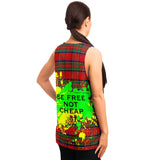 Neon Yellow - Green Splash with Be Free not Cheap on Classic Red Tartan Design Unisex Tank Top