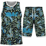 Black and Blue Exotic Floral Pattern Design on Basketball Unisex Jersey & Shorts Set