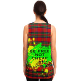 Neon Yellow - Green Splash with Be Free not Cheap on Classic Red Tartan Design Unisex Tank Top