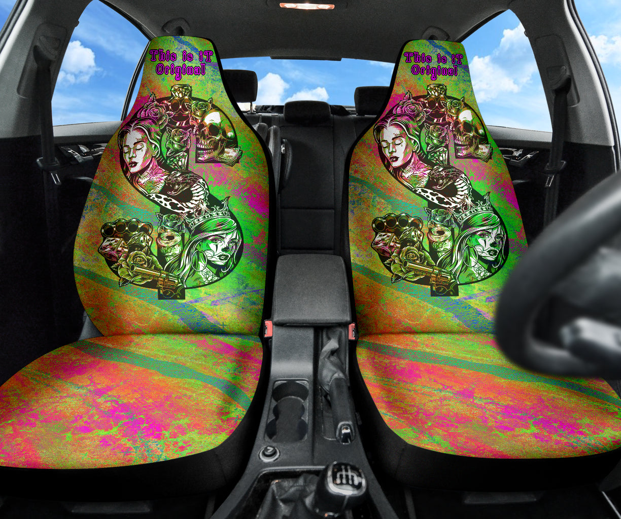 Colorful Abstract Art Neon Car Seat Covers Pair, store 2 Front Seat Covers, Car Seat Protector, Car Accessory, Seat Cover For Car