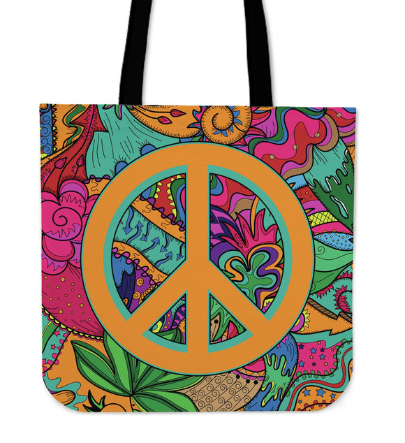 Hippie Happy Peace Cloth Tote Bag