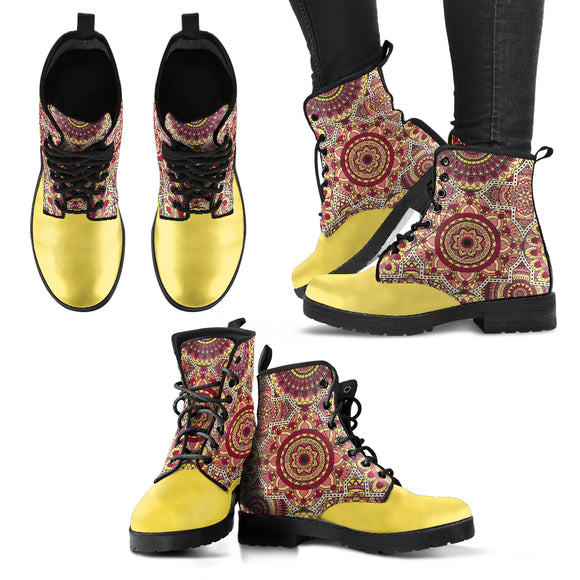 Mandala Yellow Ornaments Handcrafted Boots