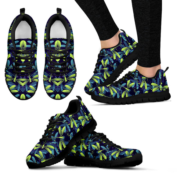 Dragonfly Neon Pattern Women's Sneakers