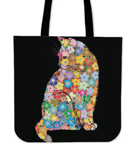 Floral Summer Cat Cloth Tote Bag