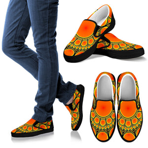 Neon Orange Sun Men's Slip Ons