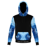 Luxury Poetry on Black with Light Blue & Dark Blue Tie Dye Design Three Fashion Hoodie