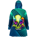 Geometric Explosion Deep Blue & Light Blue with Psychedelic Neon Green & Mushrooms Skull Cloak