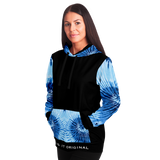 Luxury Poetry on Black with Light Blue & Dark Blue Tie Dye Design Three Fashion Hoodie