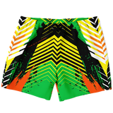 Luxurious Racing Style - Neon Green & Orange Stripes Design Swim Trunks For Men's