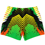 Luxurious Racing Style - Neon Green & Orange Stripes Design Swim Trunks For Men's