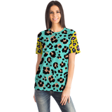 Light Blue & Yellow Special Leopard Design Street Wear T-Shirt