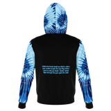 Luxury Poetry on Black with Light Blue & Dark Blue Tie Dye Design Three Fashion Hoodie