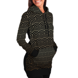 Magic Black & Gold Ornamental Sleeve - Tarot Card "KING OF RINGS" Luxury Longline Hoodie Dress