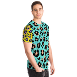 Light Blue & Yellow Special Leopard Design Street Wear T-Shirt