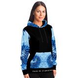 Luxury Poetry on Black with Light Blue & Dark Blue Tie Dye Design Three Fashion Hoodie