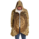 Gold Mandala Design With Psychedelic Neon Green Skull & Mushrooms Hooded Micro Fleece Cloak